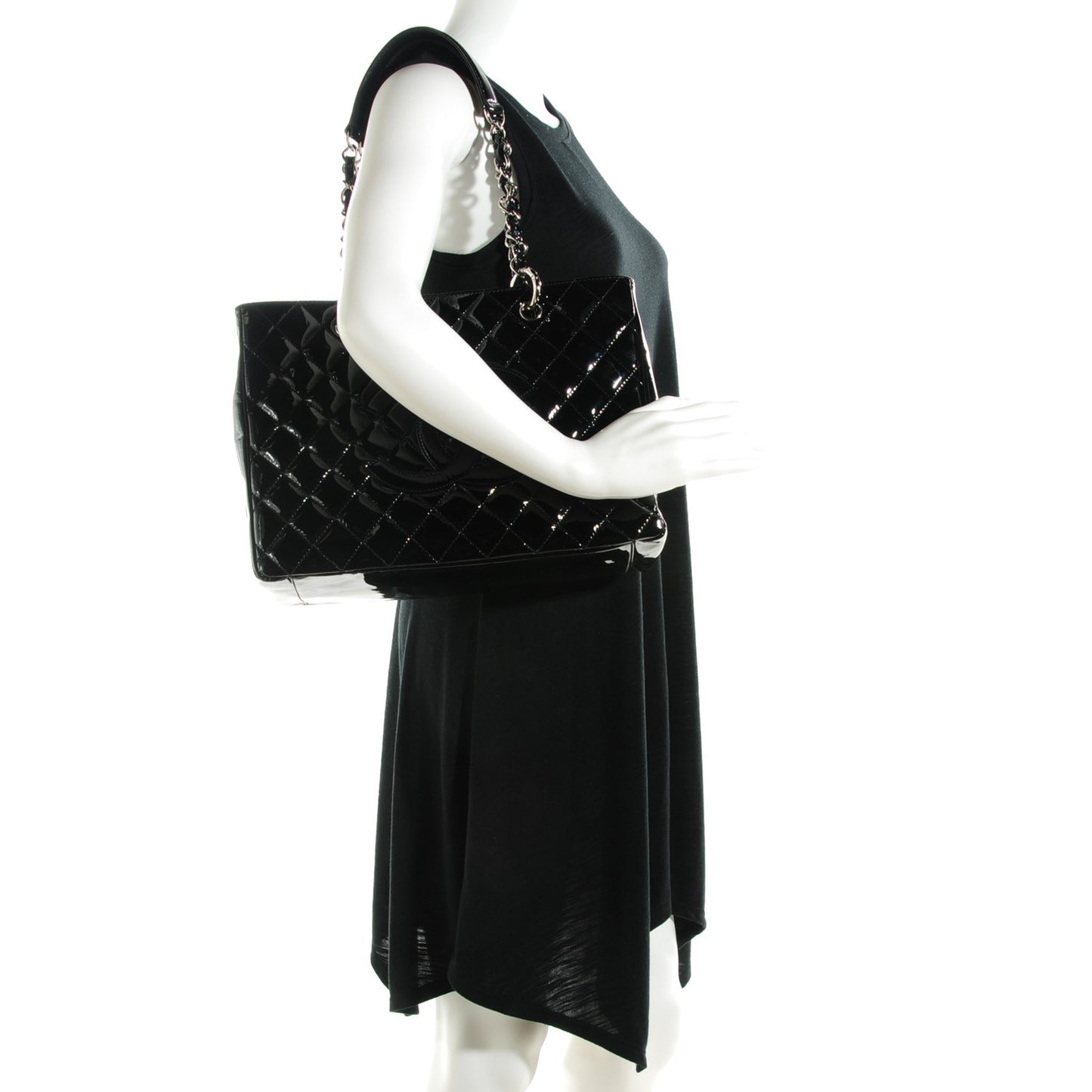 Patent Quilted Grand Shopping Tote GST Black