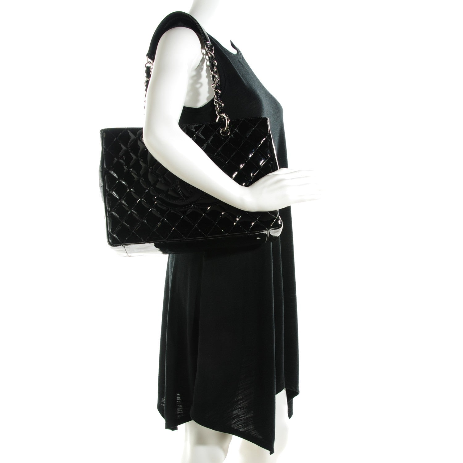 Chanel Patent Quilted Grand Shopping Tote GST Black 2 of 7