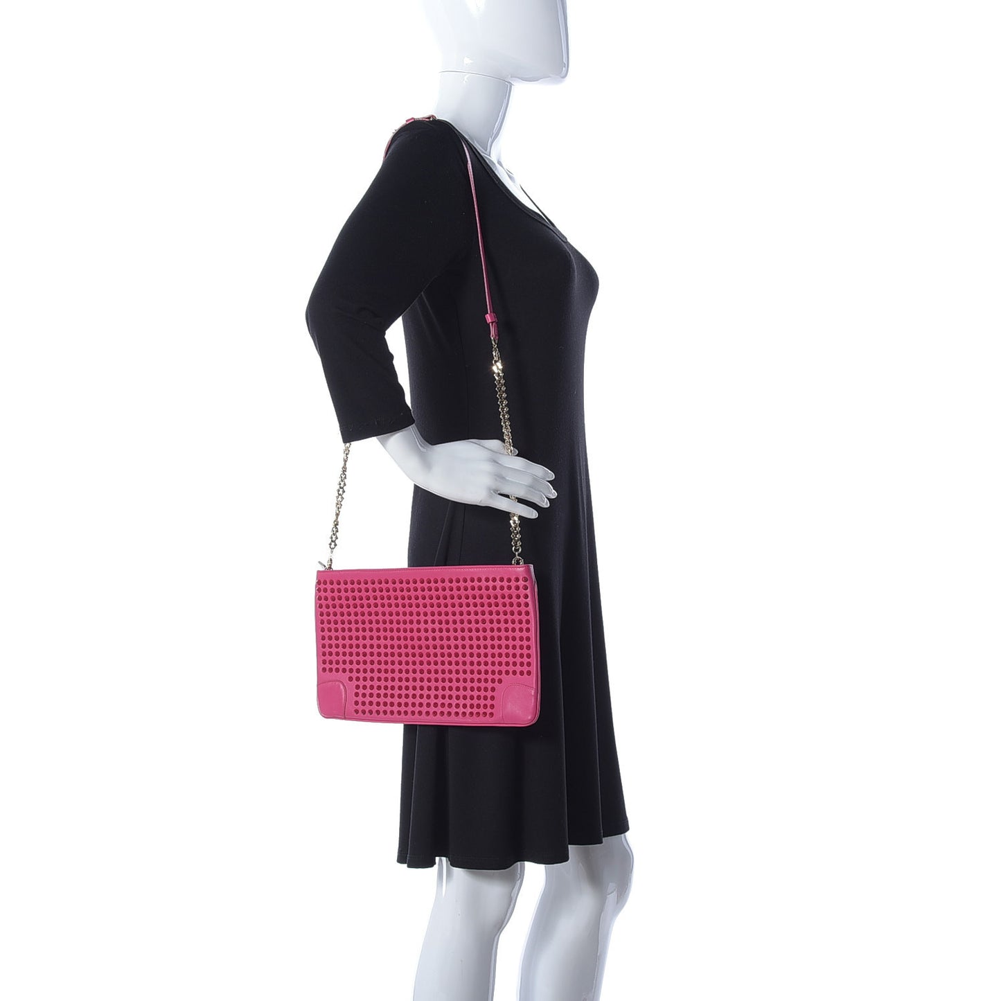 Calfskin Spikes Loubiposh Chain Clutch Fuchsia