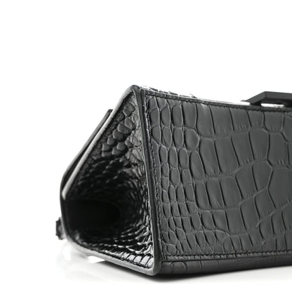 Balenciaga Shiny Calfskin Monochrome Crocodile Embossed Small Hourglass Top Handle Bag Black 9 of 10