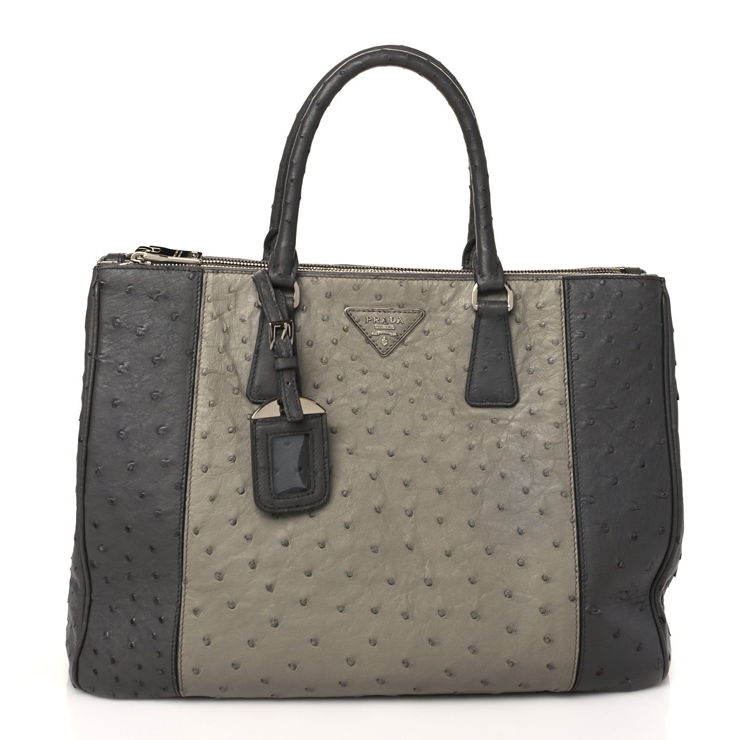 Prada Ostrich Colorblock Medium Galleria Double Zip Tote Grey 1 of 9