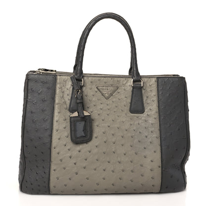 Prada Ostrich Colorblock Medium Galleria Double Zip Tote Grey 1 of 9