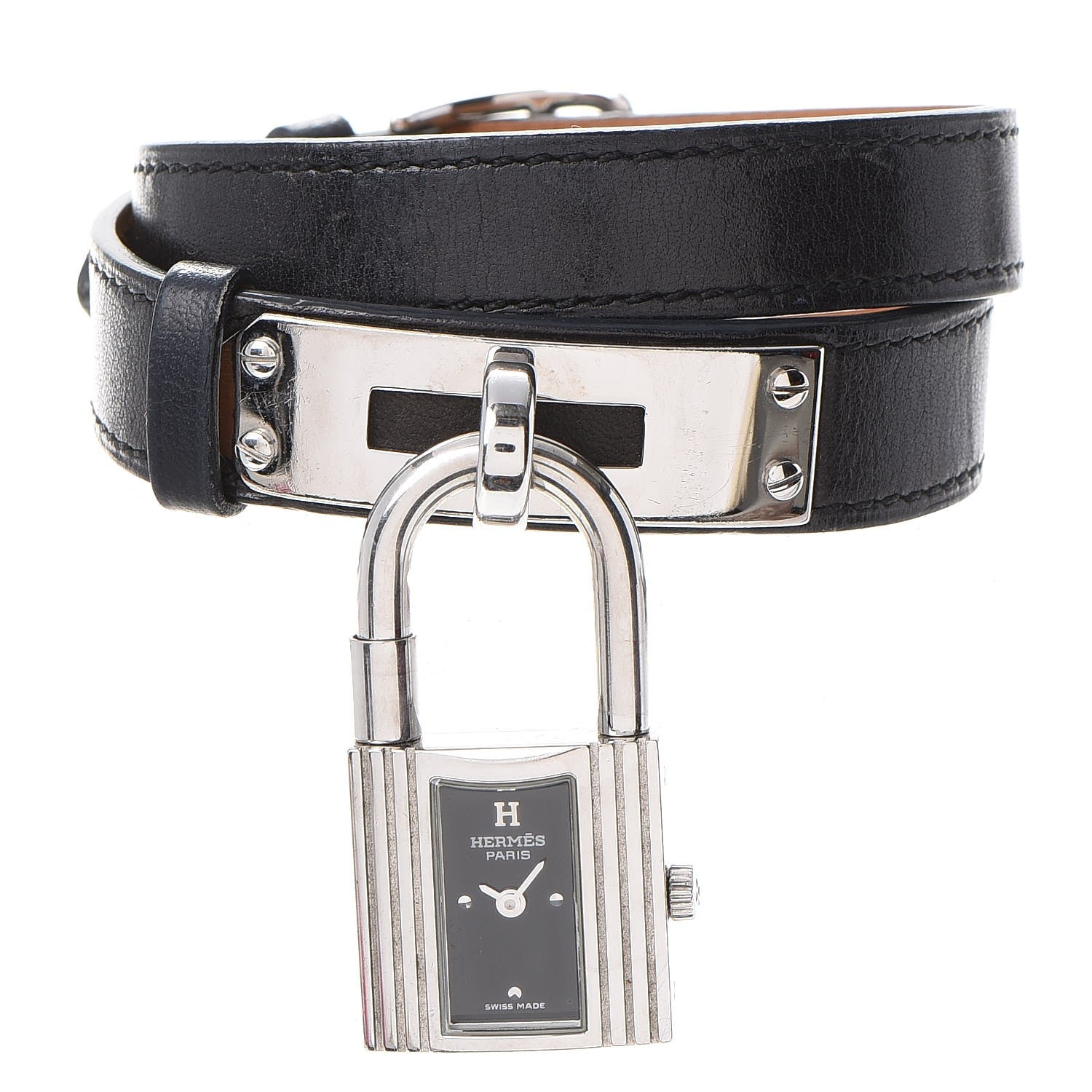 Hermes Stainless Steel Barenia 20mm Kelly Cadena Double Tour Quartz Watch Noir 1 of 9