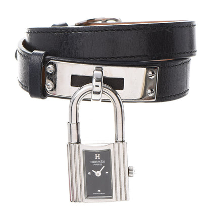 Hermes Stainless Steel Barenia 20mm Kelly Cadena Double Tour Quartz Watch Noir 1 of 9