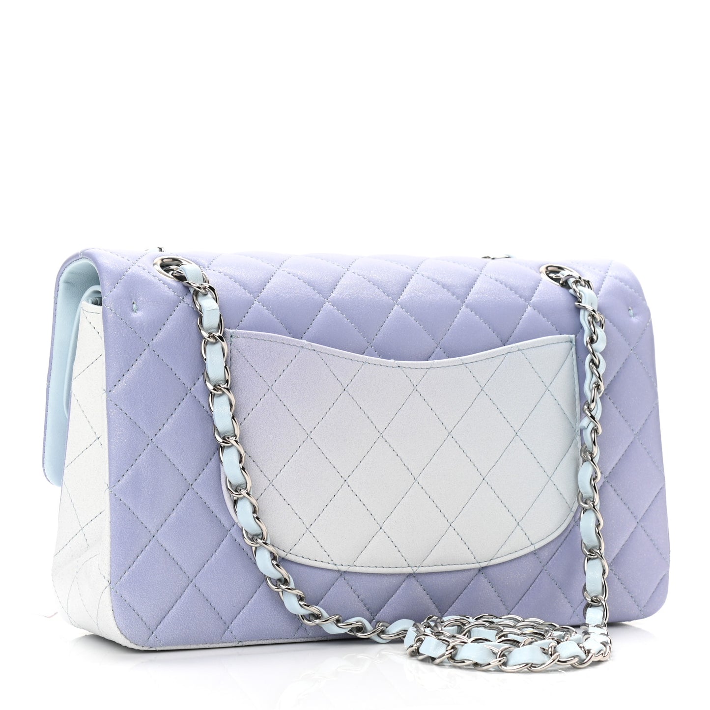 Perforated Lambskin Quilted Medium Double Flap Light Blue Light Purple White