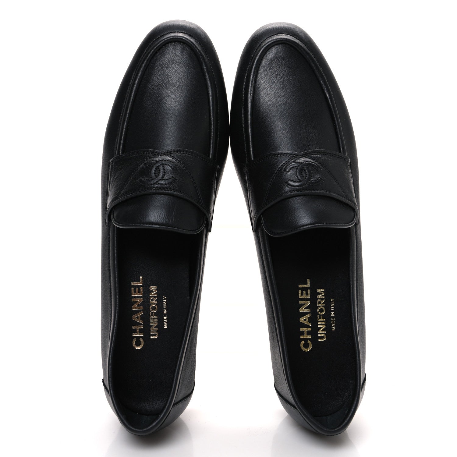 Chanel Calfskin Womens Stitched CC Loafers 38 Black 2 of 10
