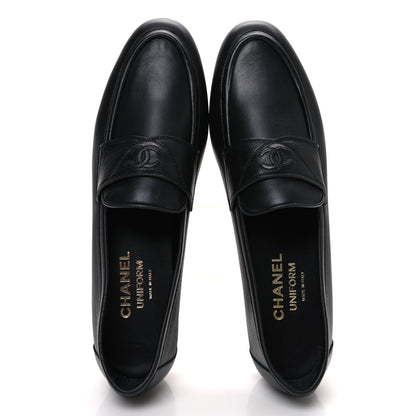 Chanel Calfskin Womens Stitched CC Loafers 38 Black 2 of 10