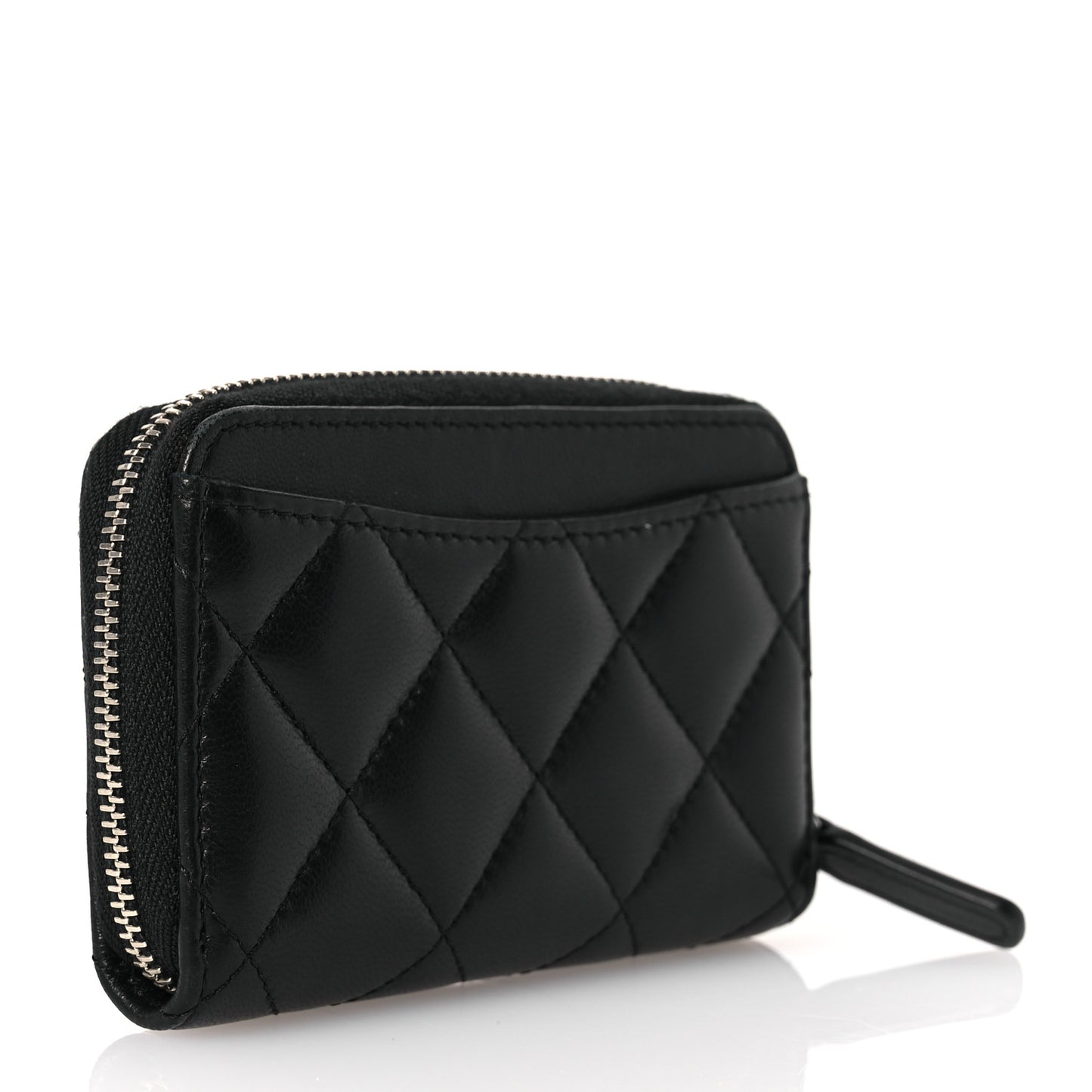 Lambskin Quilted Zip Coin Purse Black