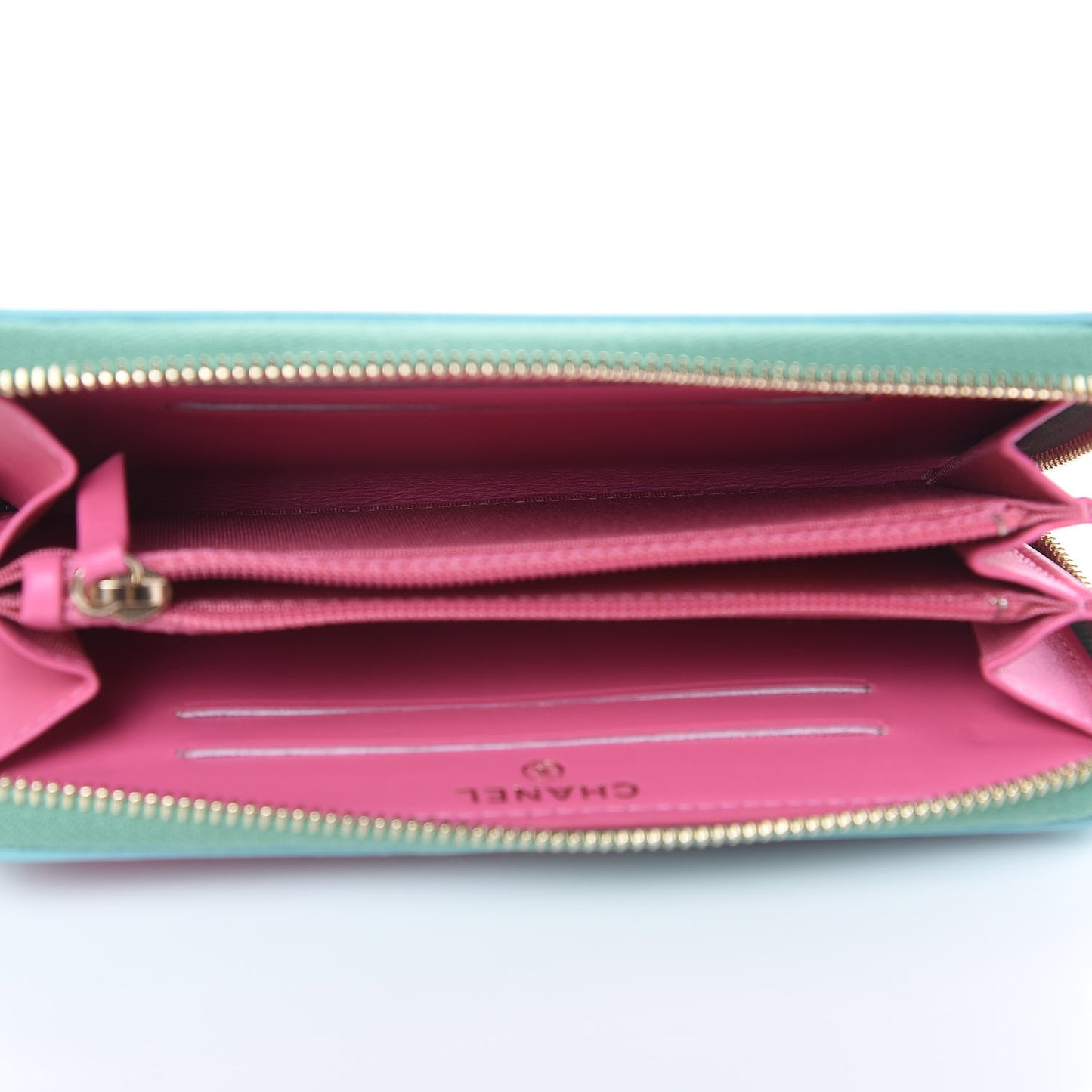 Caviar Quilted Medium Filigree Zip Around Wallet Pink Blue Green