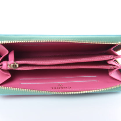 Chanel Caviar Quilted Medium Filigree Zip Around Wallet Pink Blue Green 5 of 11