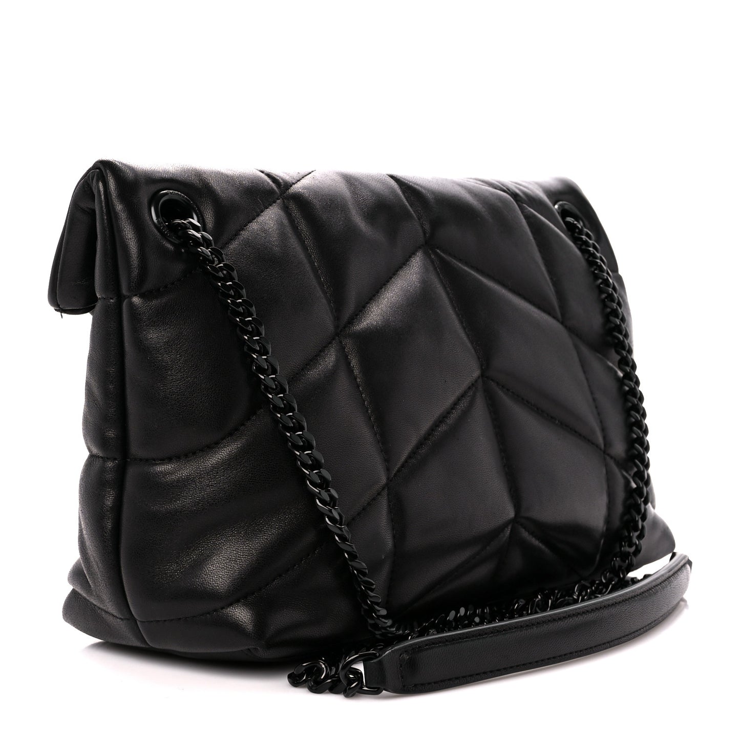 Lambskin Quilted Monogram Monochrome Small Loulou Puffer Chain Satchel Black