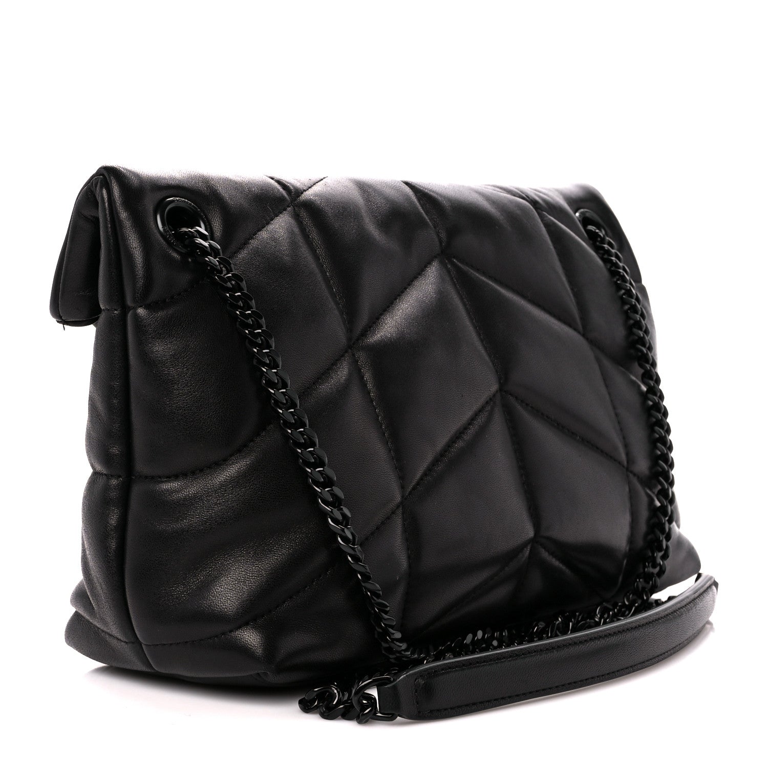 Saint Laurent Lambskin Quilted Monogram Monochrome Small Loulou Puffer Chain Satchel Black 3 of 11