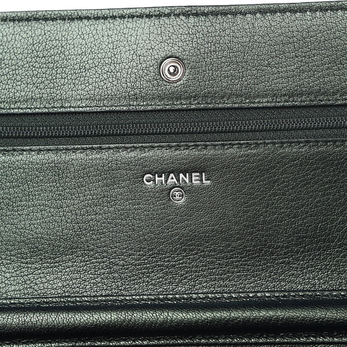Iridescent Goatskin Quilted Wallet On Chain WOC Green