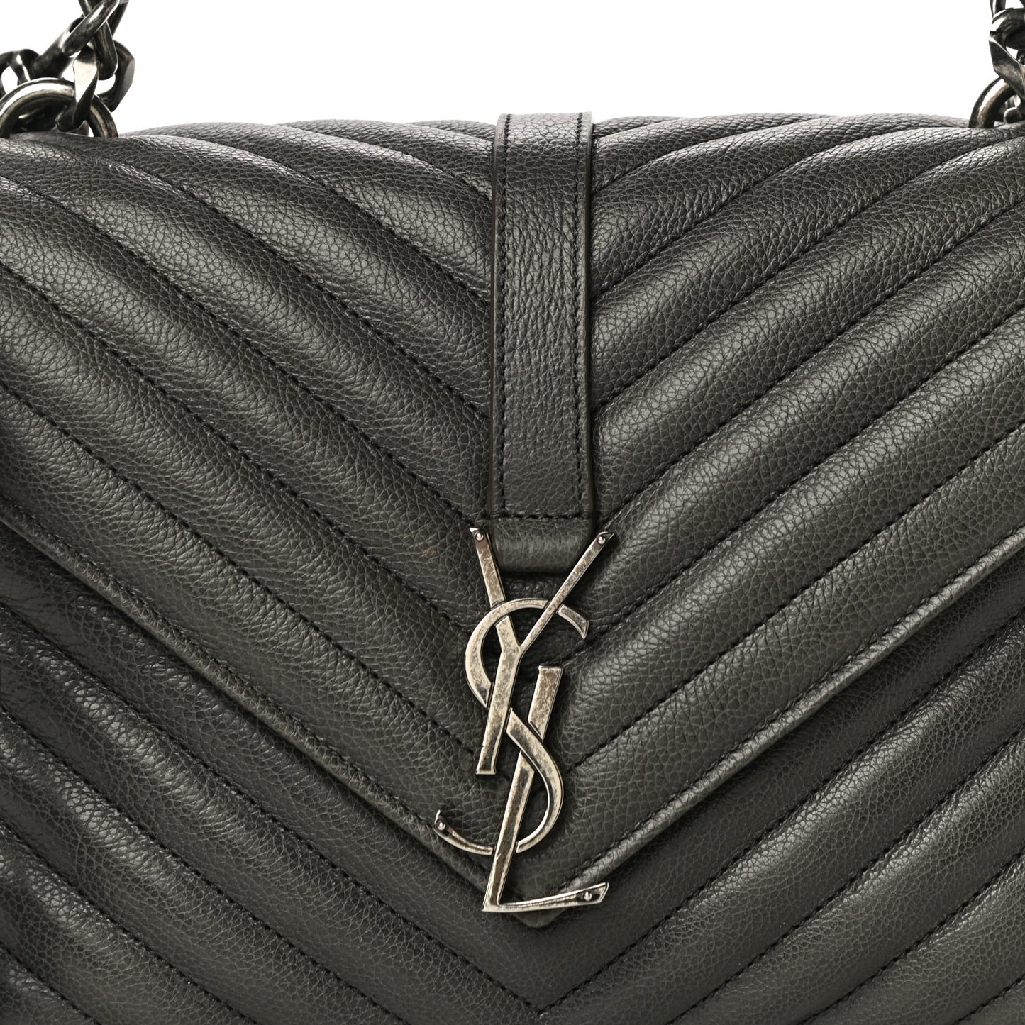 Sheepskin Matelasse Chevron Monogram Medium College Bag Asphalt