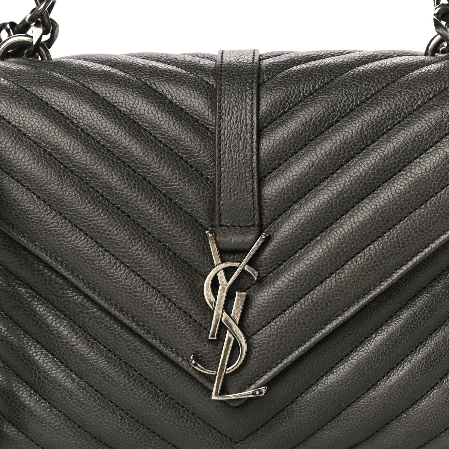 Saint Laurent Sheepskin Matelasse Chevron Monogram Medium College Bag Asphalt 10 of 12