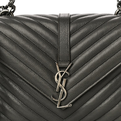 Saint Laurent Sheepskin Matelasse Chevron Monogram Medium College Bag Asphalt 10 of 12