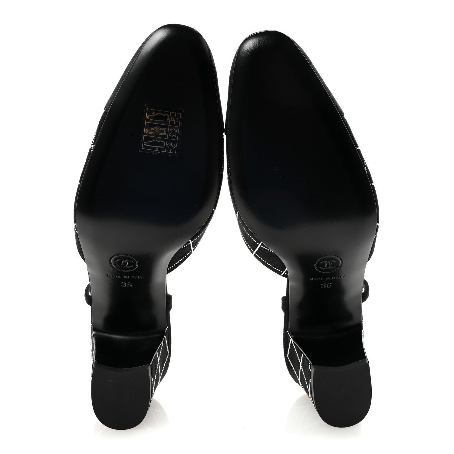 Chanel Suede Grosgrain Studded Cap Toe CC Slingback Pumps 36 Black Silver 6 of 10