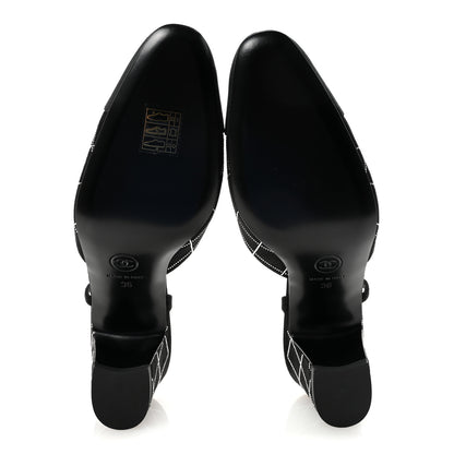 Chanel Suede Grosgrain Studded Cap Toe CC Slingback Pumps 36 Black Silver 6 of 10