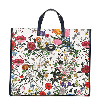 Gucci Canvas Large Flora Tote Navy Multicolor 1 of 9