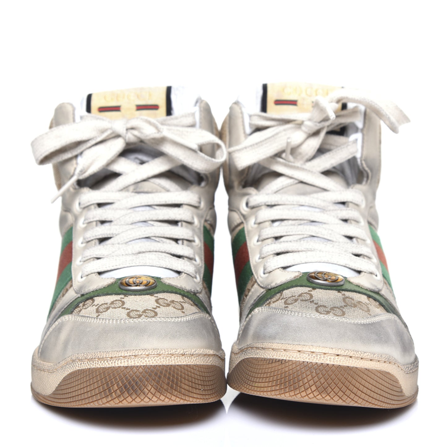 GG Monogram Nubuck Web Mens Screener High Top Sneakers 6 New Sand Dusty Milk Vintage Green