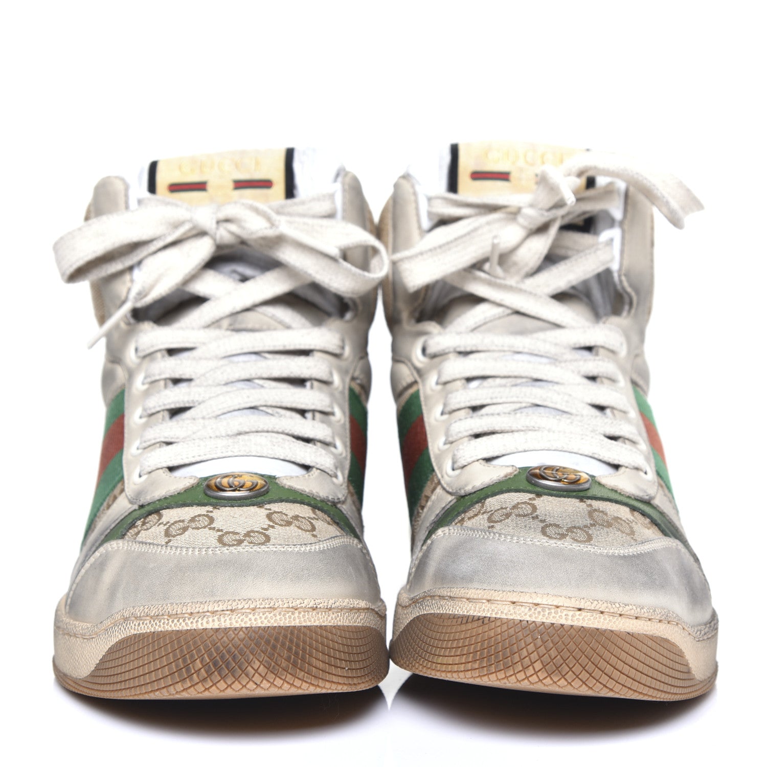 Gucci GG Monogram Nubuck Web Mens Screener High Top Sneakers 6 New Sand Dusty Milk Vintage Green 3 of 13