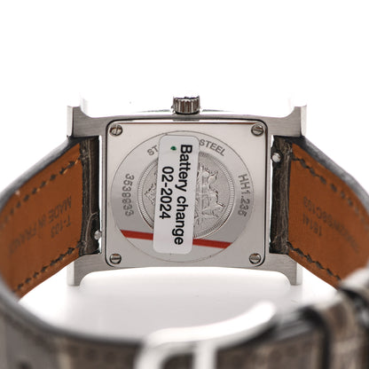 Hermes Stainless Steel Alligator Diamond Bezel Mother of Pearl 21mm Heure H Hour Quartz Watch Gris Elephant 4 of 5