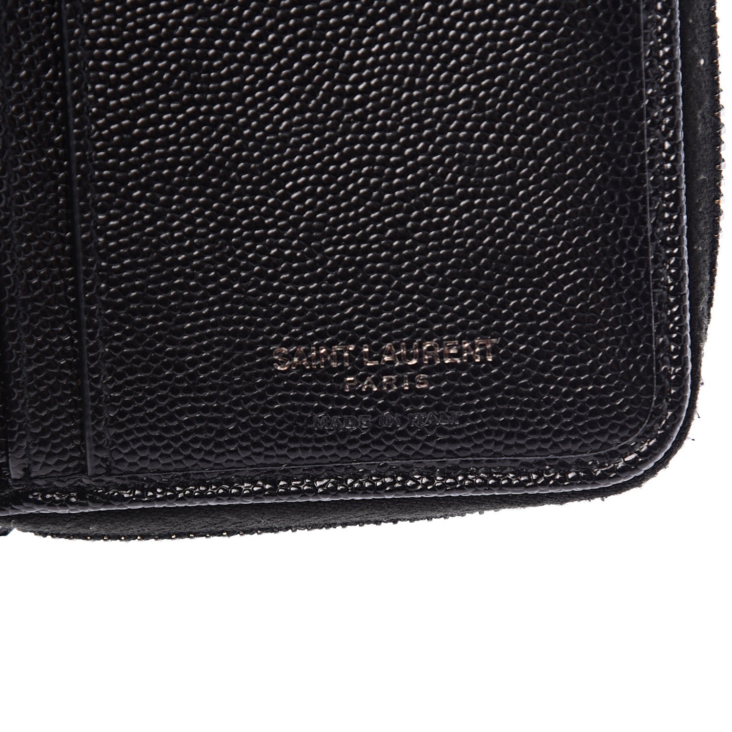 Saint Laurent Grain De Poudre Matelasse Chevron Monogram Compact Zip Around Wallet Black 6 of 11