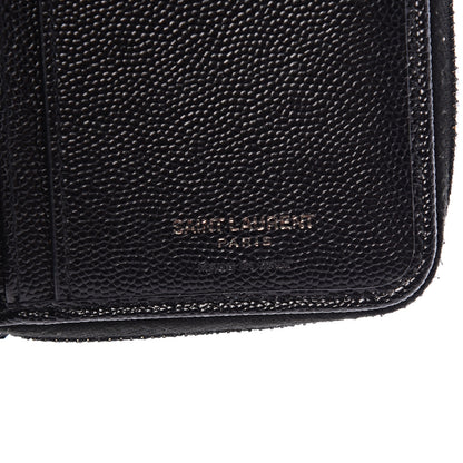 Saint Laurent Grain De Poudre Matelasse Chevron Monogram Compact Zip Around Wallet Black 6 of 11