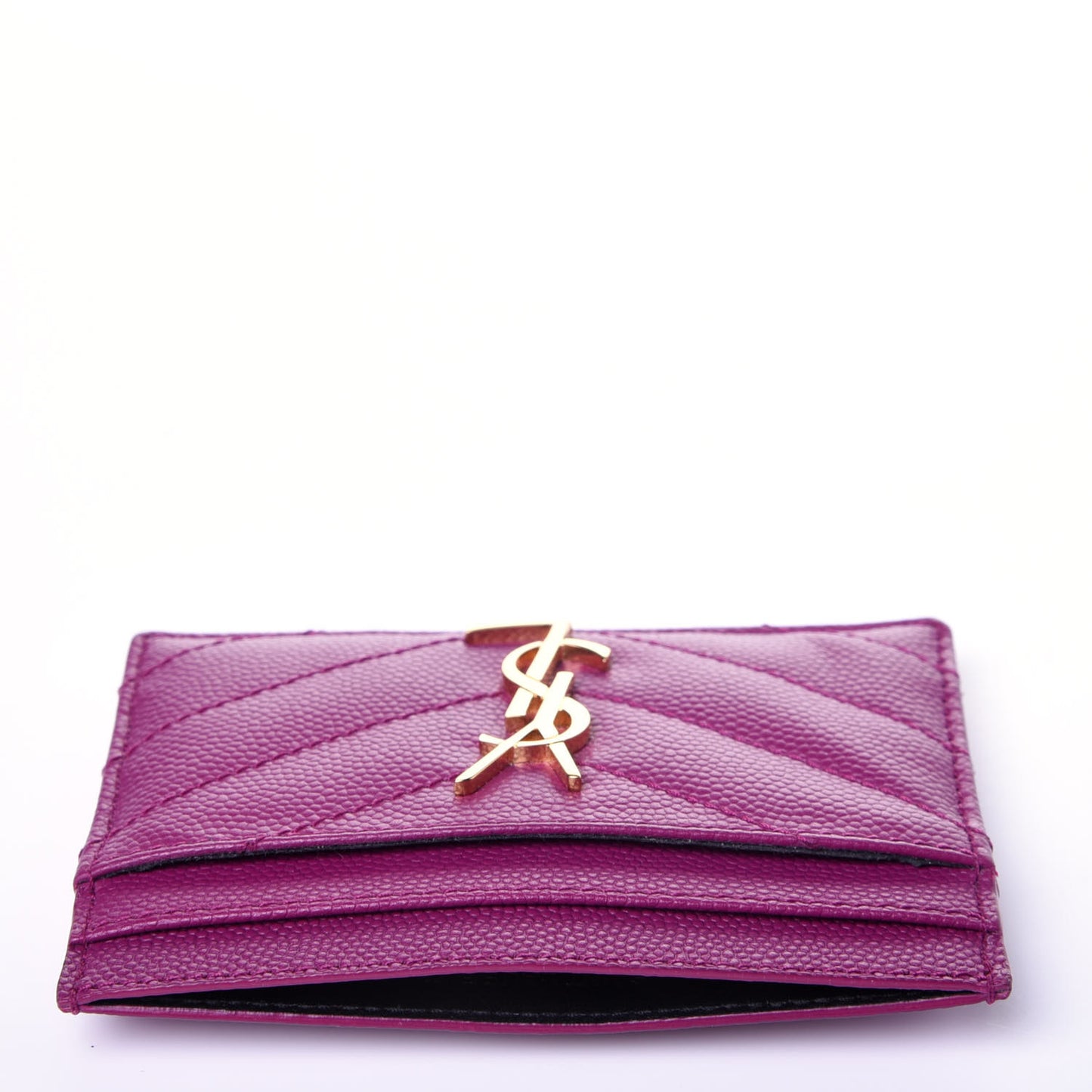 Grain De Poudre Matelasse Chevron Monogram Credit Card Case Dark Grape