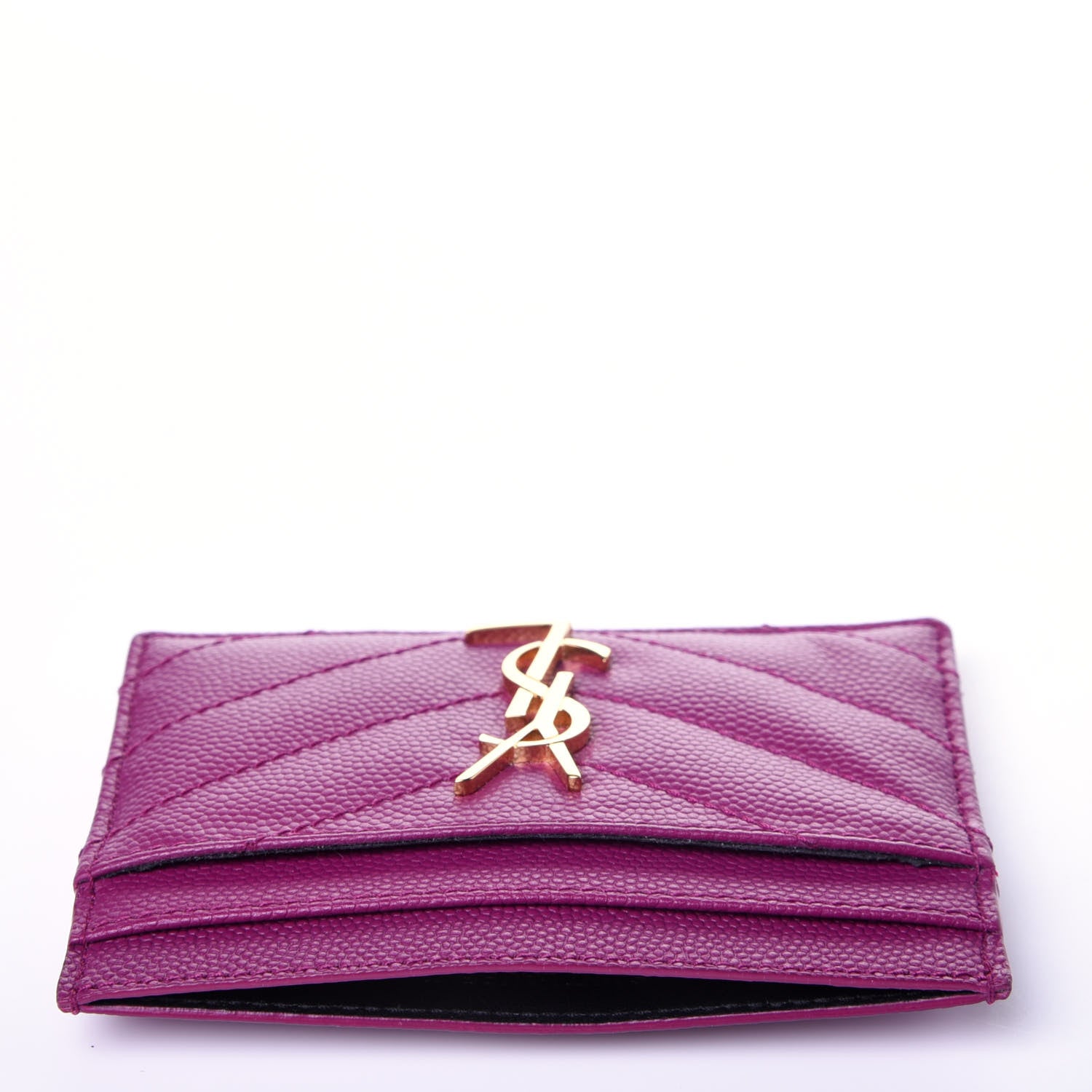 Saint Laurent Grain De Poudre Matelasse Chevron Monogram Credit Card Case Dark Grape 10 of 10