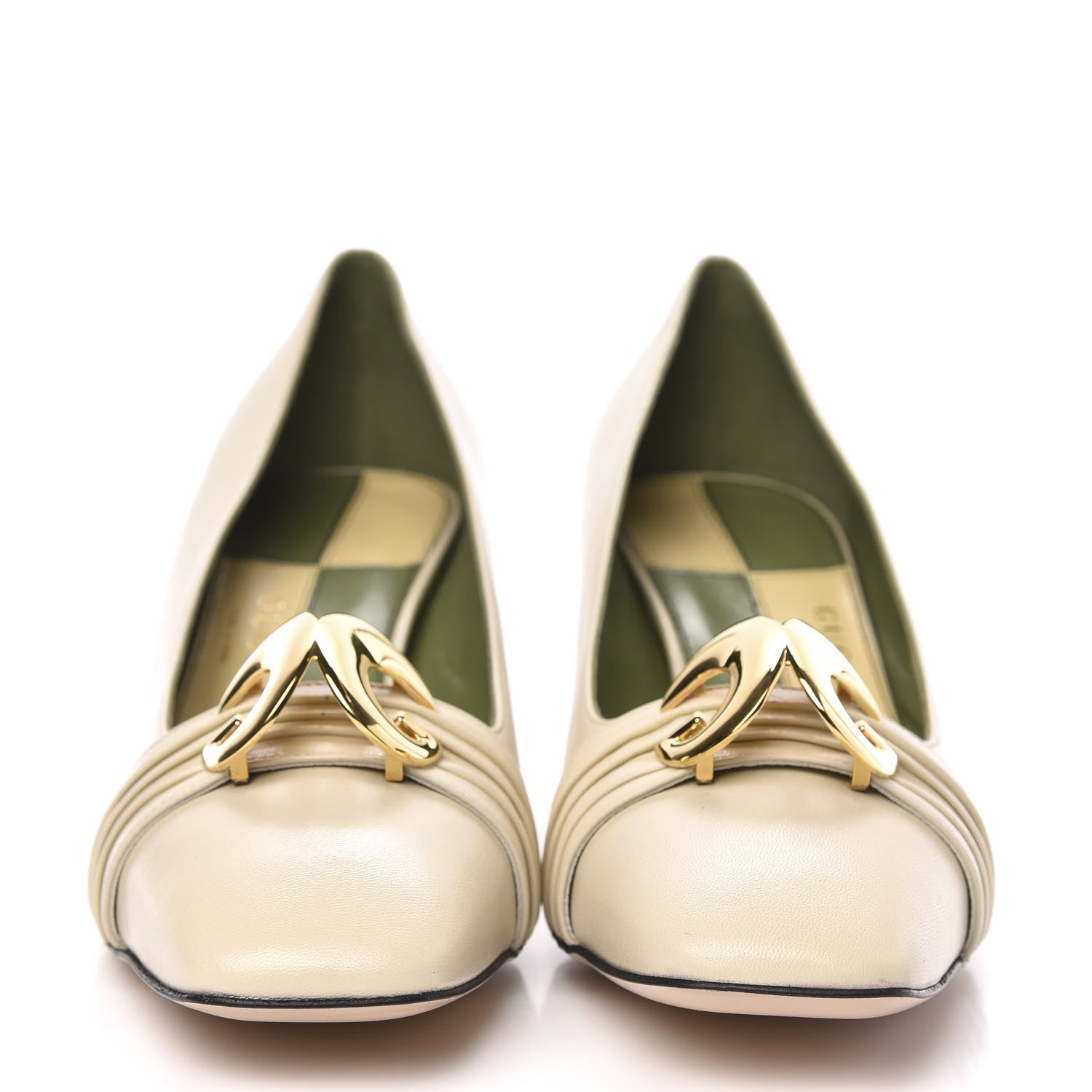Gucci Malaga Kid Half Moon GG Square Toe Pumps 39.5 Vintage White 2 of 9