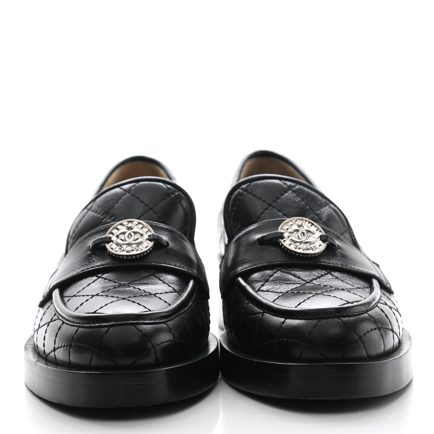 Calfskin Stitched CC Loafers 35.5 Black