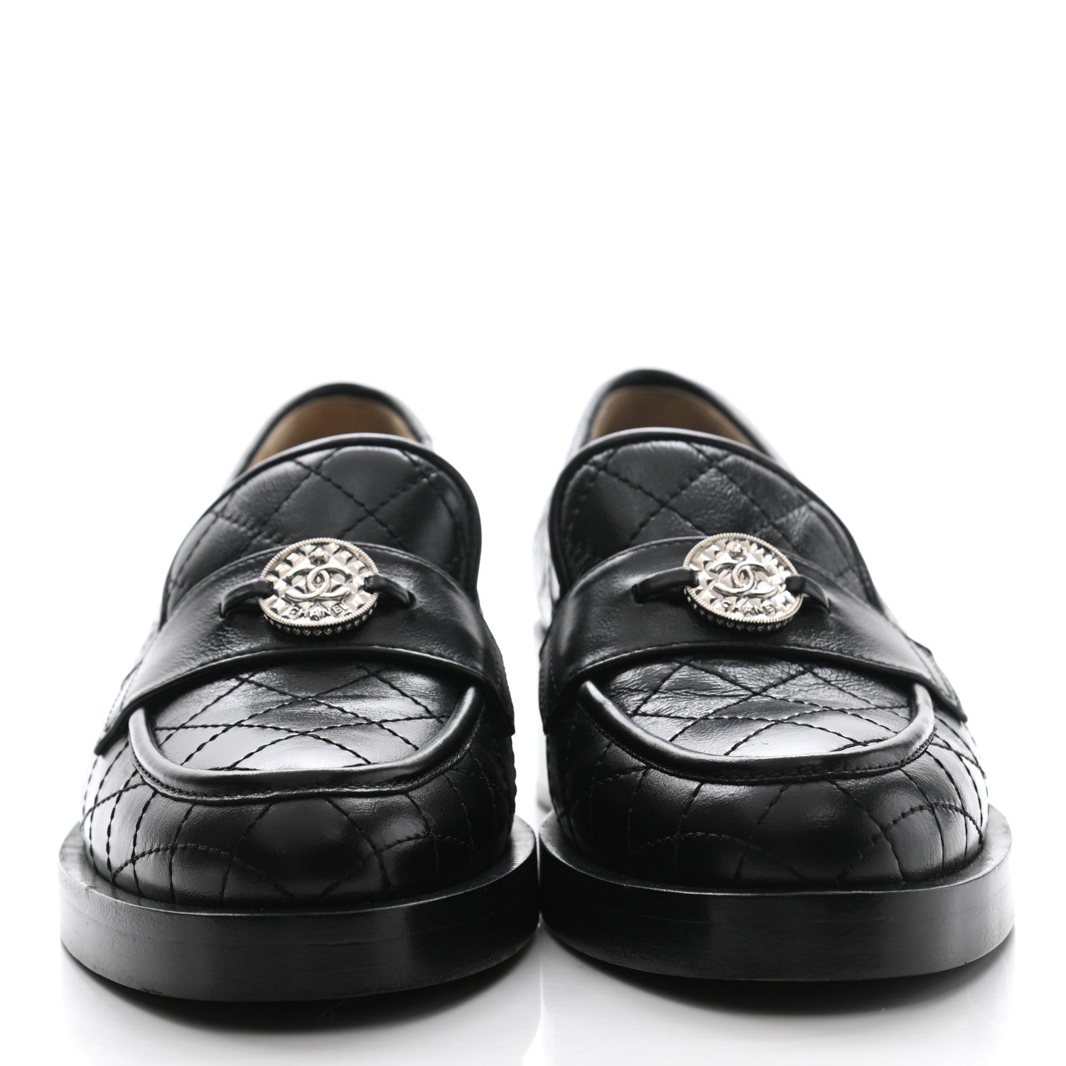 Chanel Calfskin Stitched CC Loafers 35.5 Black 2 of 8