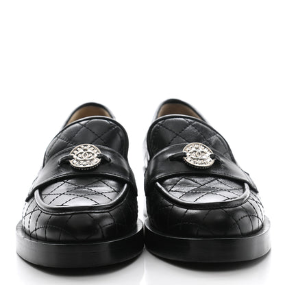 Chanel Calfskin Stitched CC Loafers 35.5 Black 2 of 8