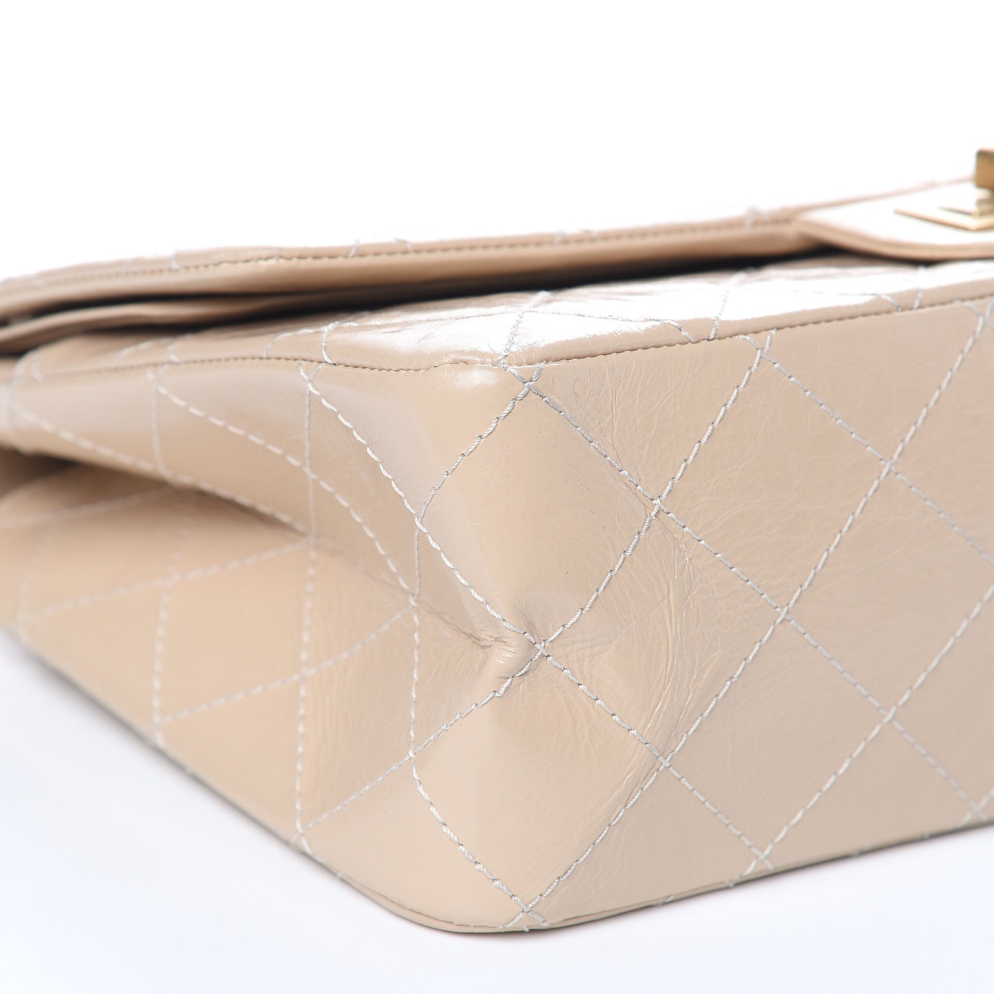 Distressed Patent Calfskin Quilted 2.55 Reissue 227 Flap Beige