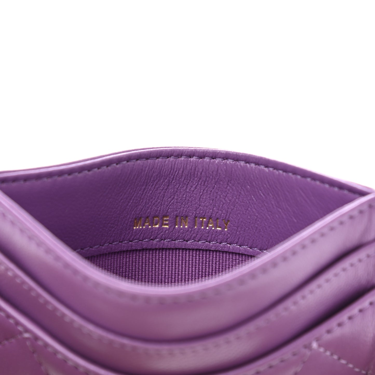 Lambskin Quilted Card Holder Purple
