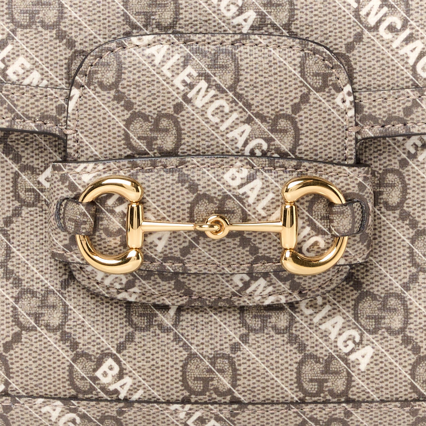 X BALENCIAGA GG Supreme Monogram Logo Print Horsebit 1955 Shoulder Bag Beige Ebony