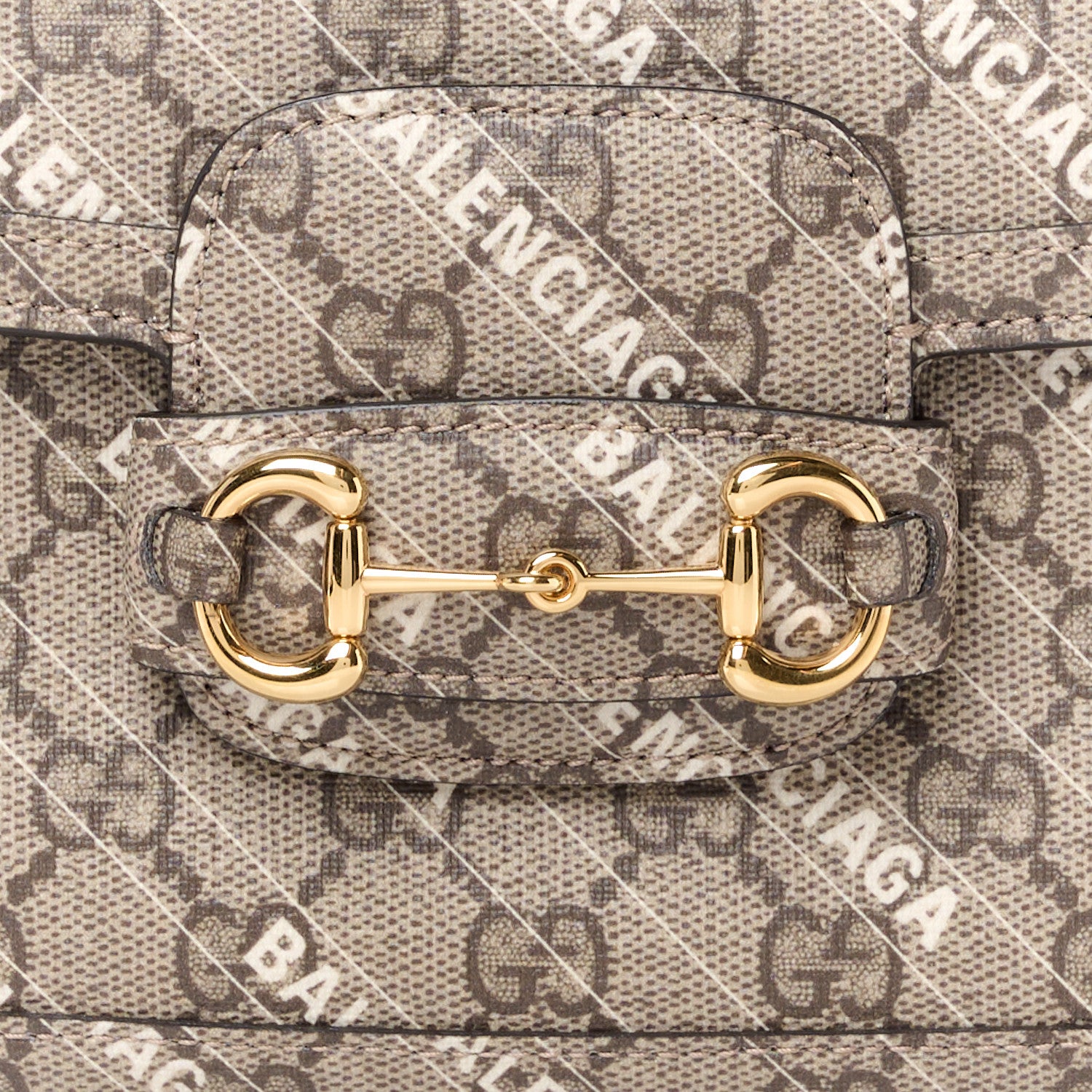 Gucci X BALENCIAGA GG Supreme Monogram Logo Print Horsebit 1955 Shoulder Bag Beige Ebony 9 of 11
