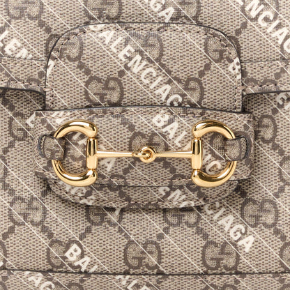 Gucci X BALENCIAGA GG Supreme Monogram Logo Print Horsebit 1955 Shoulder Bag Beige Ebony 9 of 11