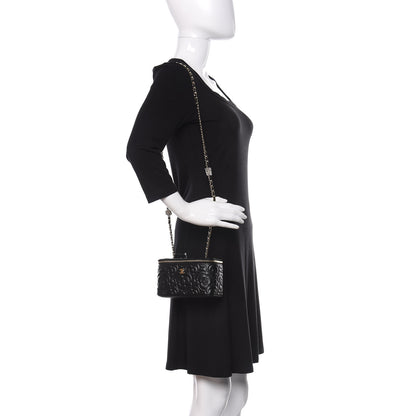 Chanel Lambskin Camellia Embossed Small Vanity Case With Chain Black 2 of 11