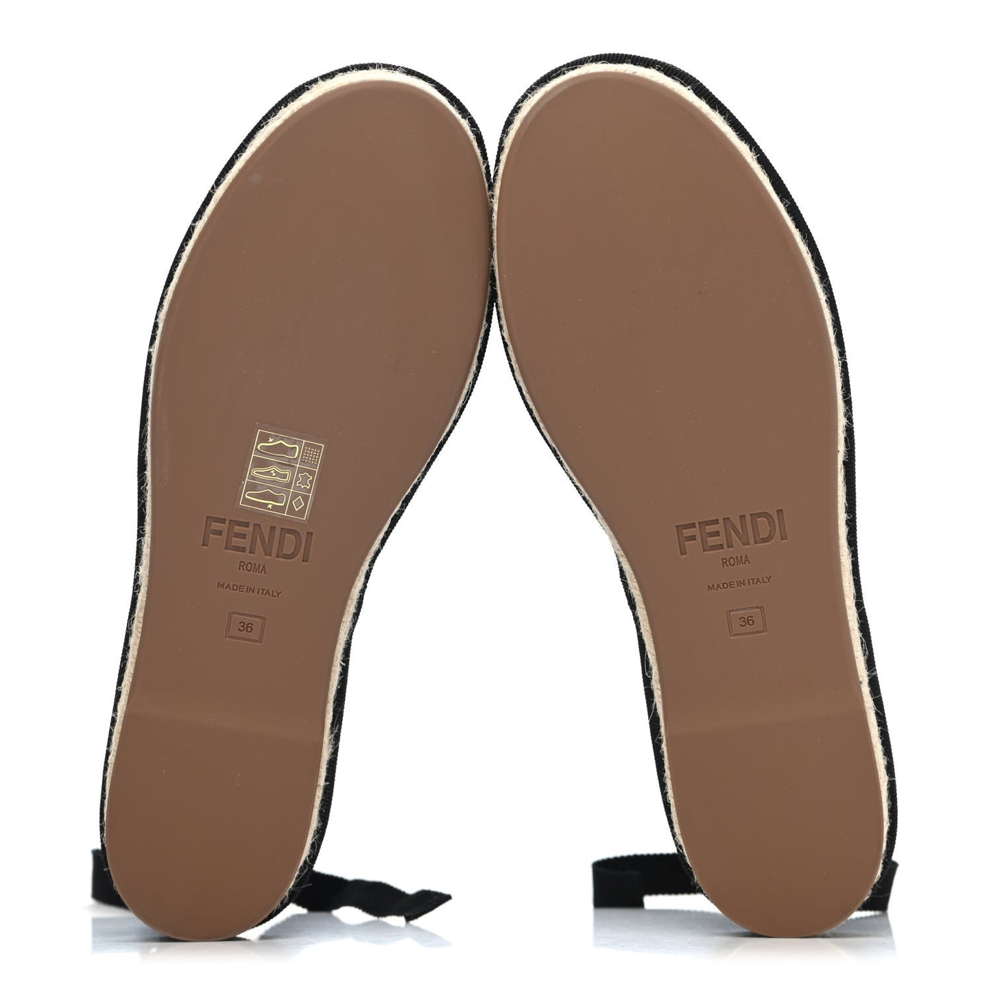 Canvas FF Embroidered Roma Ankle Wrap Flat Espadrilles 36 Black