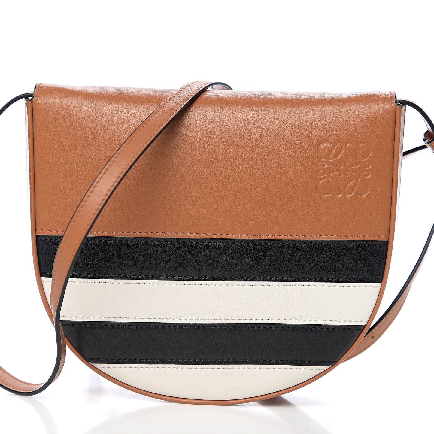 Calfskin Marine Stripe Mini Heel Shoulder Bag Tan