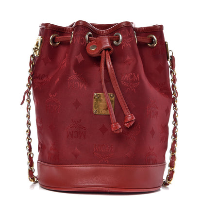 MCM Nylon Monogram Bucket Shoulder Bag Red 1 of 17