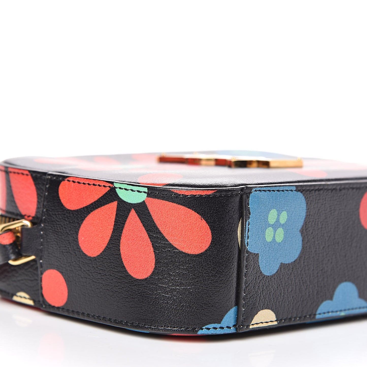 Calfskin Floral Print Small Classic Monogram Camera Bag Black