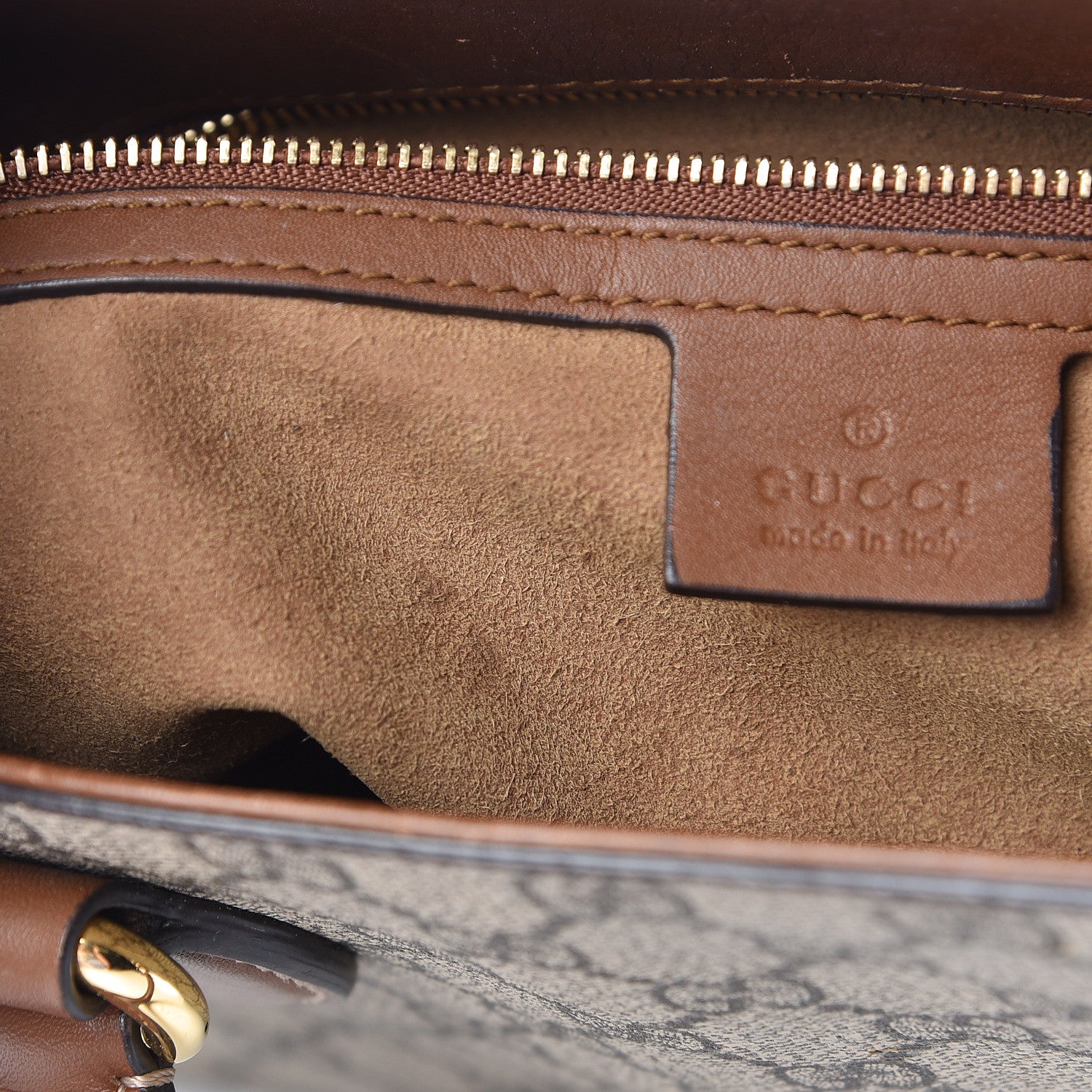 Gucci GG Supreme Monogram Moon Calfskin Top Handle Tote Bag Beige Ebony Tuscany 8 of 18