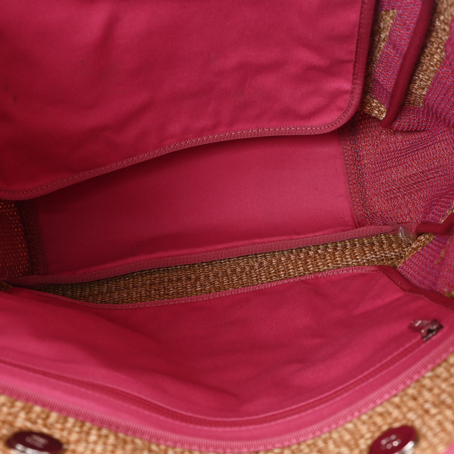 Woven Straw Raffia Logo Tote Pink Beige