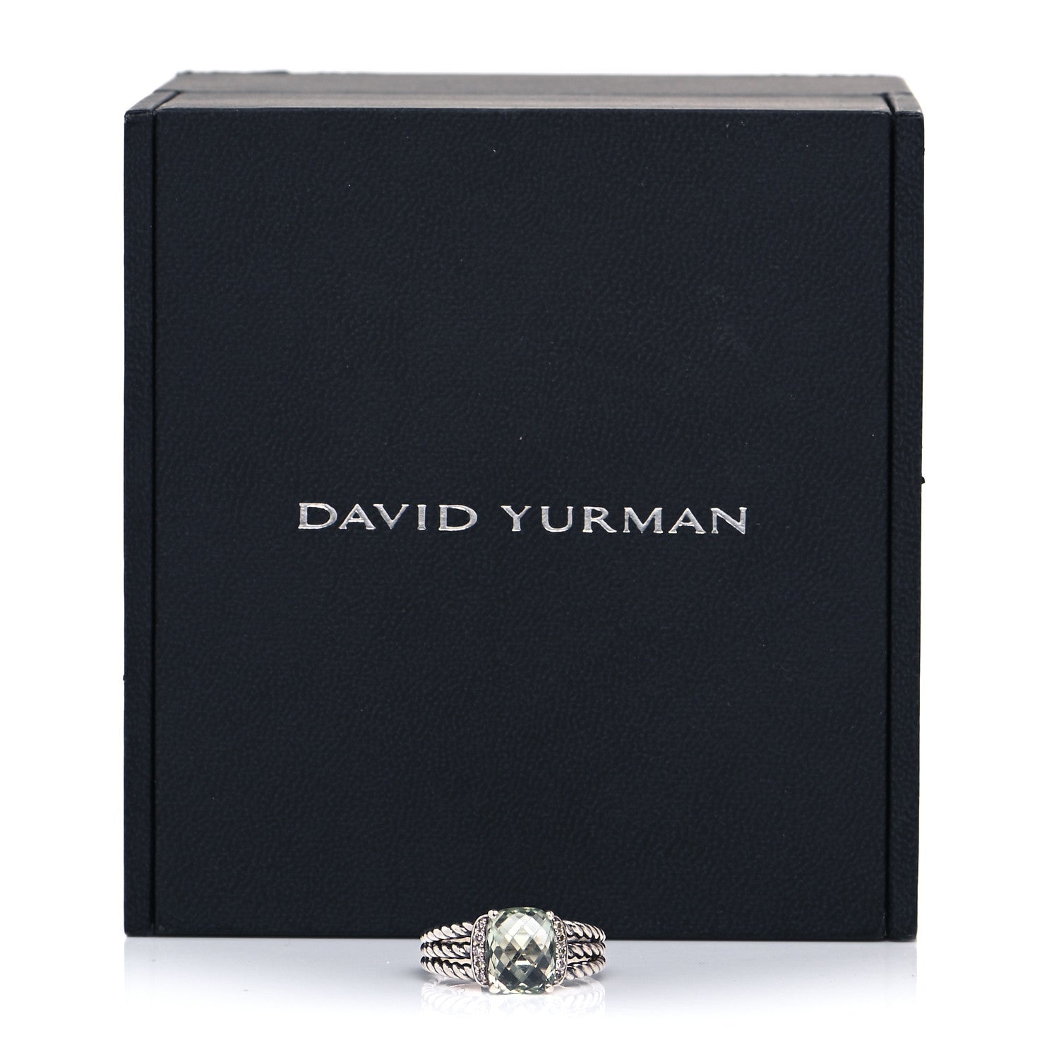 David Yurman Sterling Silver Diamond Prasiolite 10mm Petite Wheaton Ring 57 8 5 of 5
