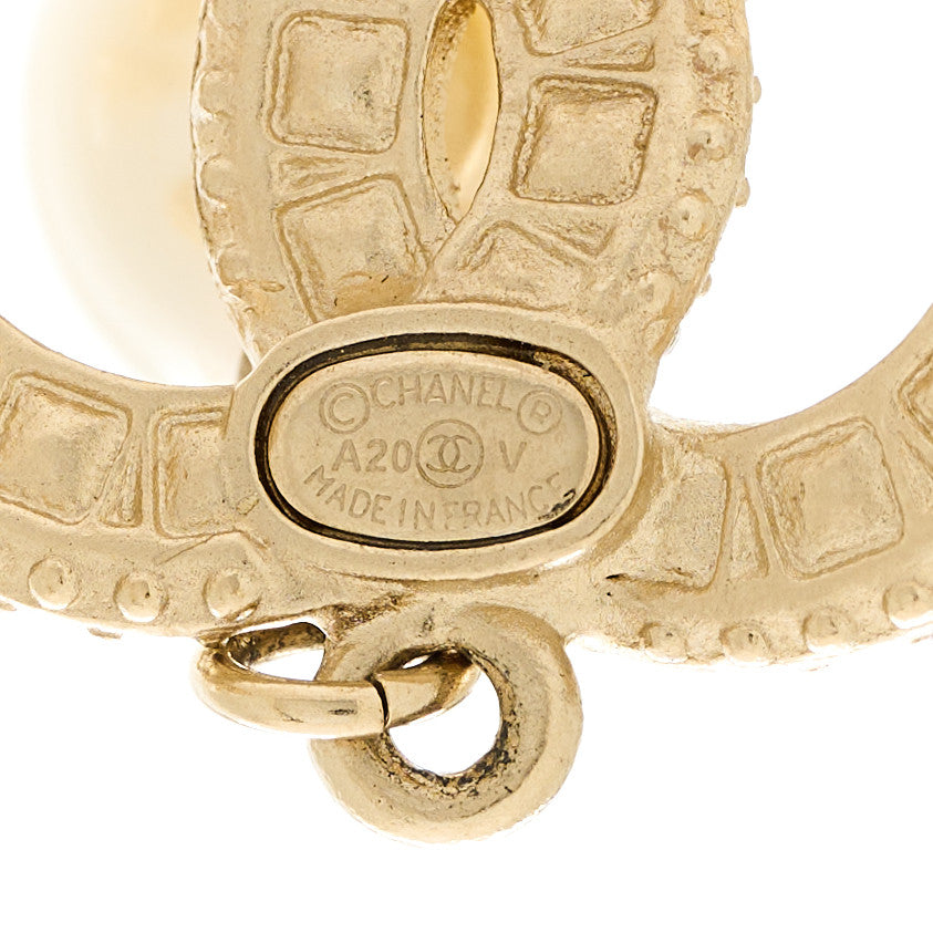 Chanel Crystal Pearl CC Drop Earrings Gold 4 of 4