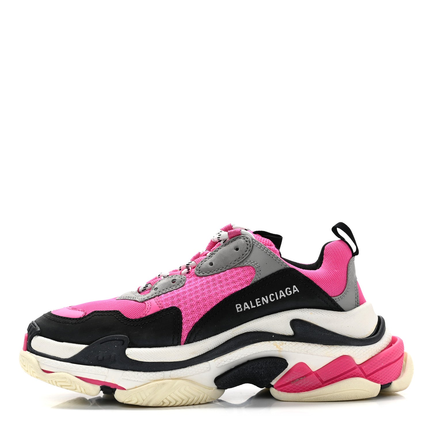 Balenciaga Fabric Mesh Womens Triple S Sneakers 40 Fluo Pink Grey White 1 of 8