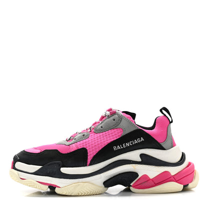Balenciaga Fabric Mesh Womens Triple S Sneakers 40 Fluo Pink Grey White 1 of 8
